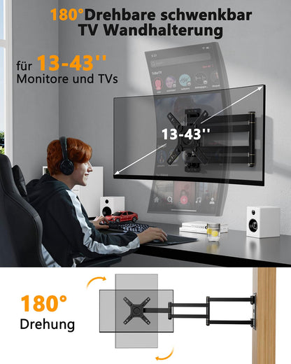 WHYFONE TV Wandhalterung schwenkbar Ecke 13-43 Zoll - 1036mm Arm