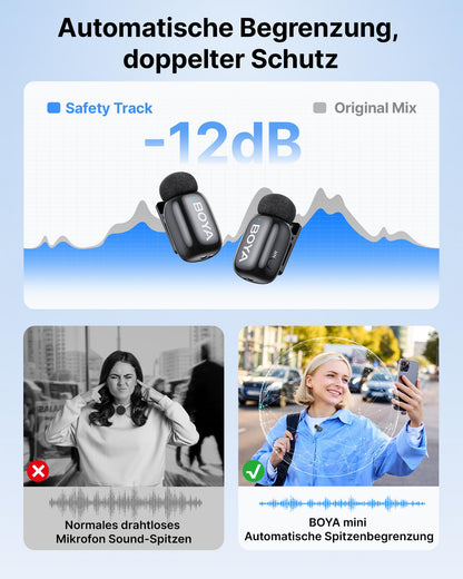 BOYA MINI 2 Kabelloses Lavalier-Mikrofon für iPhone und Android
