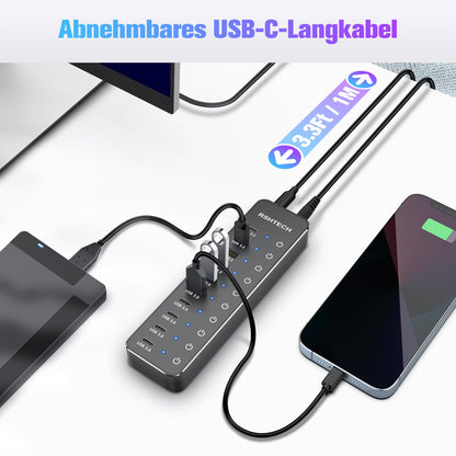 RSHTECH 10 Port USB-C Hub mit Netzteil – USB 3.2/3.0