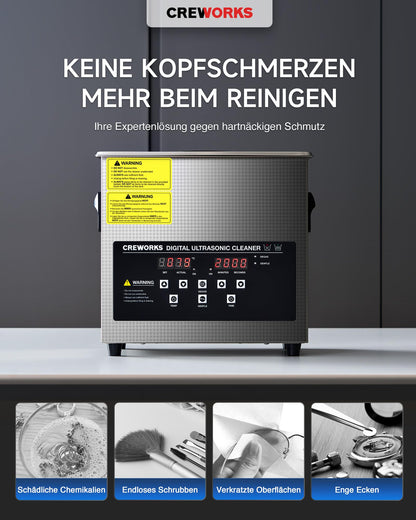 CREWORKS Ultraschallreiniger 3L – Heizung, Timer, Degas-Funktion