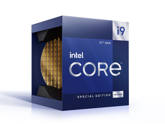 Intel Core i9-12900KS Prozessor, silberner, quadratischer Chip. Die CPU verarbeitet Befehle für leistungsstarke Computersysteme.