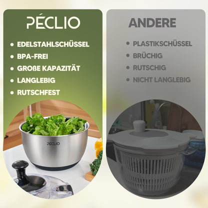 Peclio Salatschleuder Edelstahl 4,5 L mit Kurbelantrieb, Schwarz