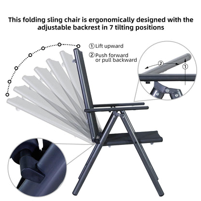 CCLIFE Breeze Gartenstuhl 2er Set Hochlehner Klappbar – Dunkelgrau