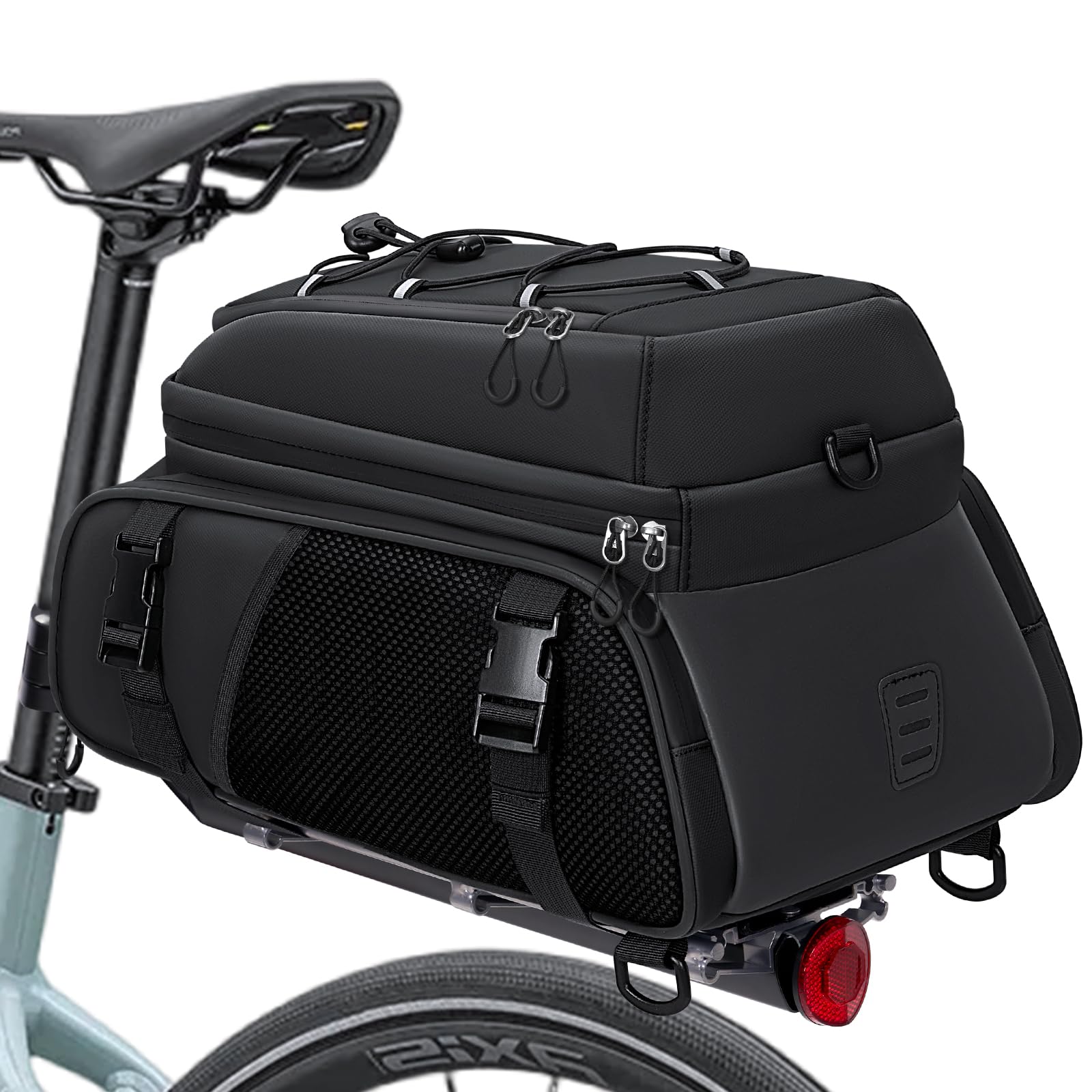 RAINSMORE 3-in-1 Gepäckträgertasche 15L, wasserdicht, schwarz – Tasche aus 600D Oxford-Gewebe mit Tragegriffen