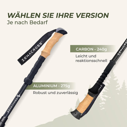 Zenacross Wanderstöcke Teleskop mit Korkgriff, 65-135 cm verstellbar