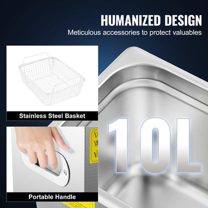 VEVOR Ultraschallreiniger 10L Edelstahl - Digital Heizung Timer