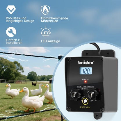 Briidea 12000V 3J Weidezaungerät – 230V LCD-Anzeige