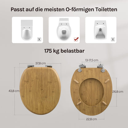 WOLTU WC-Sitz mit Absenkautomatik, MDF, Oval, Bamboo-Dekor