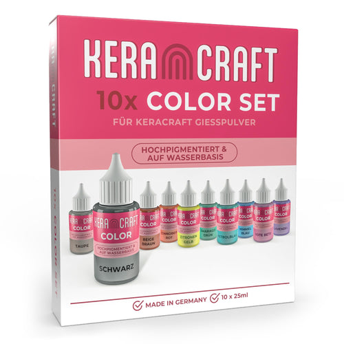 KERACRAFT Color Farbpigmente für Giesspulver 10er Set 25 ml, Flaschen mit Auslaufdüse