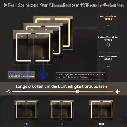 DICTAC Spiegelschrank mit LED-Beleuchtung und Steckdose, 70 cm, Weiss