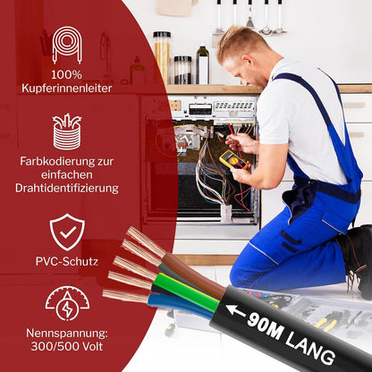 MAS Premium H05VV-F Kunststoffschlauchleitung - 5G1 Schwarz 90m