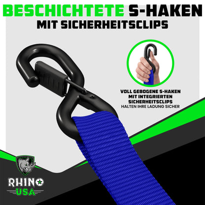 Rhino USA Schwerlast Ratschengurt-Set 4er-Pack 4x2.4m – Blau