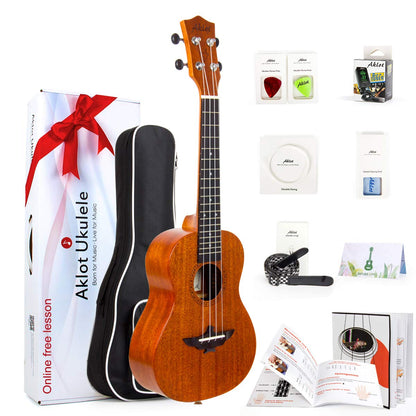 AKLOT AKC23 Konzert-Ukulele 23 Zoll Mahagoni Starter-Set mit Gigbag und Stimmgerät