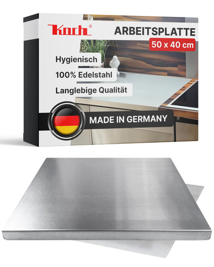 Koch Arbeitsplatte Edelstahl 50 x 40 cm Schneidebrett & Knetbrett mit Anschlagkante, satinierte Oberfläche
