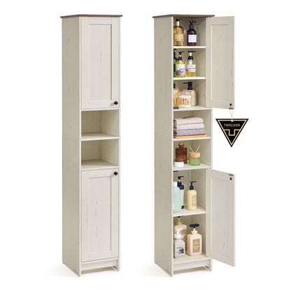 SONGMICS HOME Badezimmerschrank BBC667WJ01 schmal 30 x 30 x 170 cm in Vintageweiss mit Türen und offenen Fächern