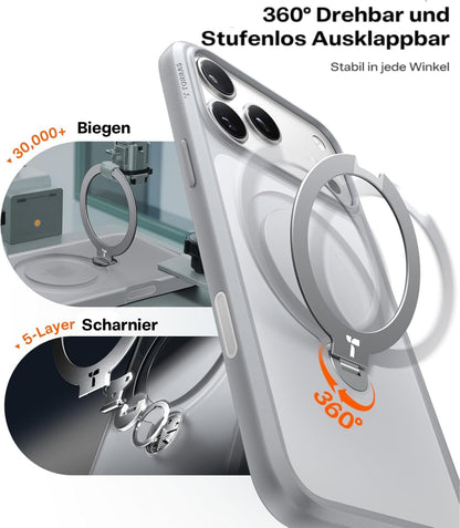 TORRAS Ostand Q3 Spin Hülle für iPhone 17 Pro mit Ständer, Silbergrau