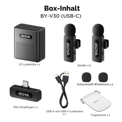 BOYA BY-V30 Wireless-Lavalier-Mikrofon mit USB-C-Empfänger (2er-Pack)