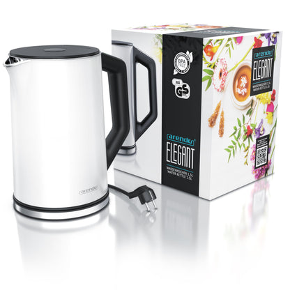 Arendo ELEGANT Wasserkocher - Edelstahl 1.5L Temperatur Weiss