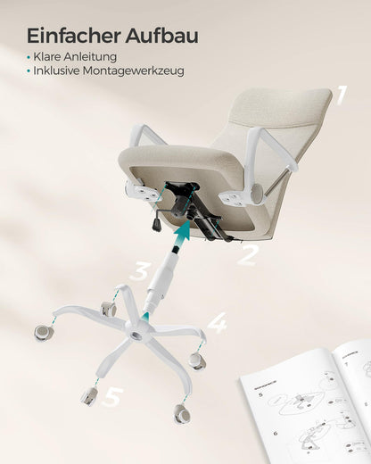 SONGMICS Bürostuhl OBN034K01 – ergonomisch, höhenverstellbar, cappuccinobeige