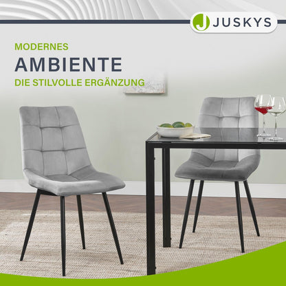 Juskys Blanca Esszimmerstühle 4er Set - Samt Hellgrau