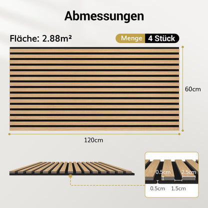 TONOR Akustikpaneele Holz Teak, 4er-Set 120 x 60 cm Wandpaneele