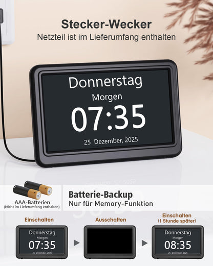 Roxicosly Digitaler Kalender CR1029, Demenzuhr mit Wecker, 7 Zoll