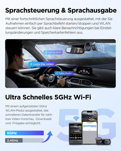 VIOFO A229 Plus Dashcam - 2K Dual WLAN Sprachsteuerung