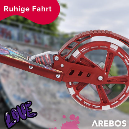 Arebos Cityroller Tretroller – Rot, Klappbar mit LED Räder