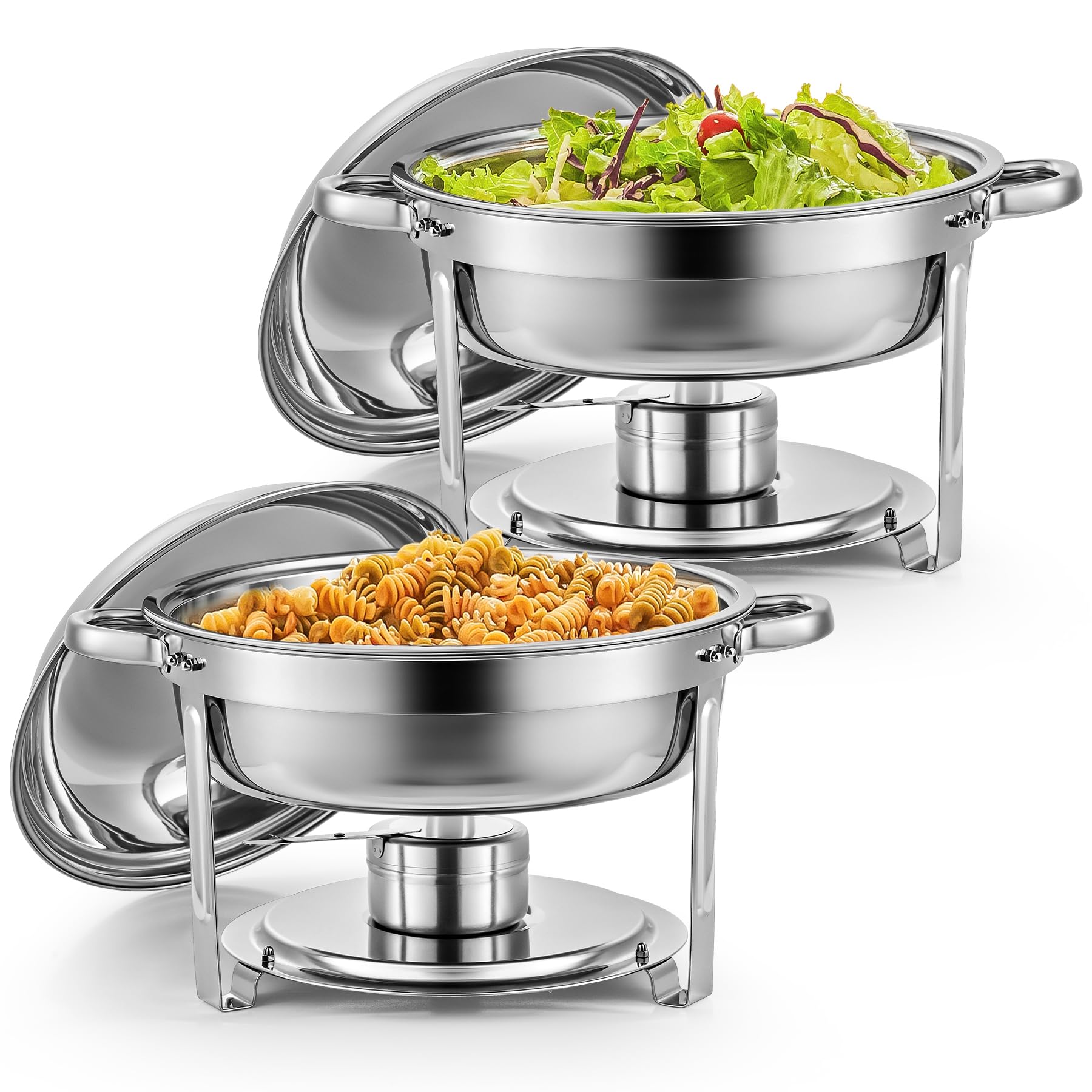 Wilprep Chafing Dish Set Speisenwärmer - 2er Set Rund 5L. Zwei runde Edelstahl-Behälter (5L) zum Warmhalten von Speisen bei Buffets.