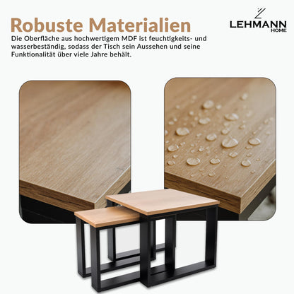 LEHMANN Couchtisch Set 2er – Wohnzimmertisch Holz Schwarz