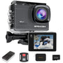 Apexcam M90 Action Cam 4K 60FPS 64MP WLAN wasserdicht mit Zubehör-Set, Touchscreen und Fernbedienung