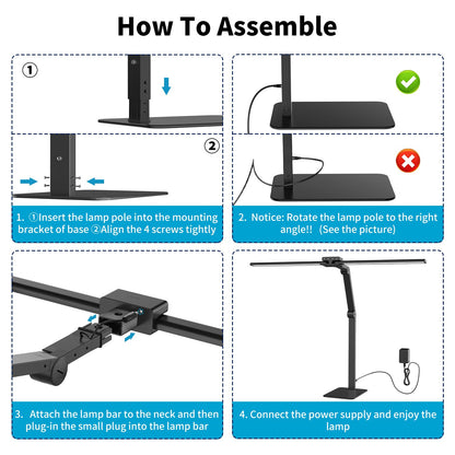 KableRika Doppelkopf LED Schreibtischleuchte Dimmbar - Schwarz