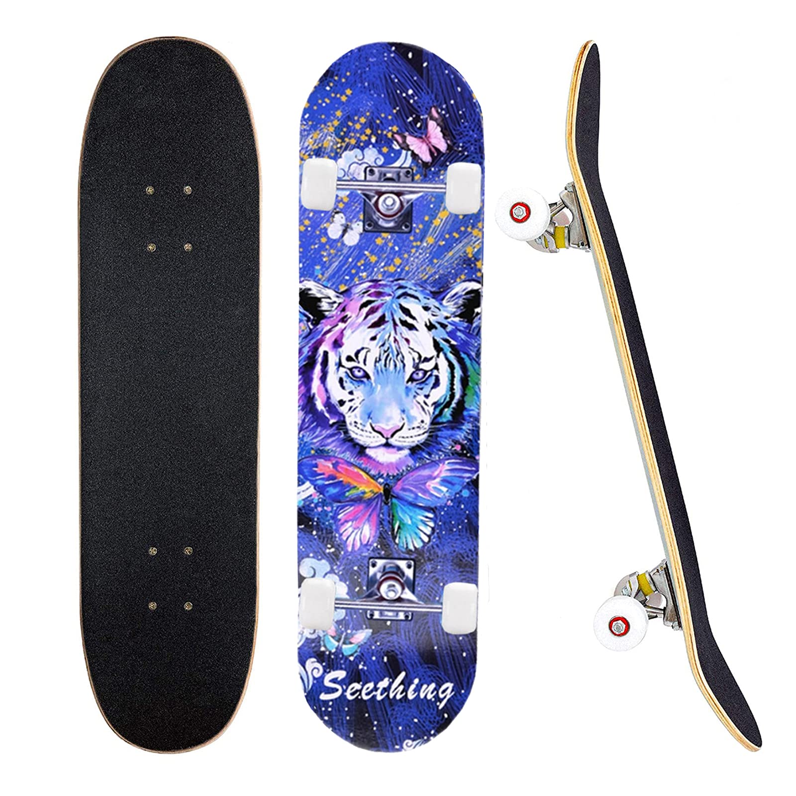 CLYCTIP Skateboard Komplettboard 31 x 8 Zoll, Ahorn Double Kick mit PU-Rädern und Aluminium-Trucks