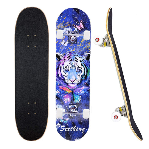 CLYCTIP Skateboard Komplettboard 31 x 8 Zoll, Ahorn Double Kick mit PU-Rädern und Aluminium-Trucks