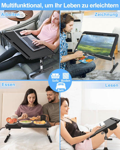 Potuopy faltbarer Laptop Betttisch Leder, verstellbar – Schwarz 60x40cm