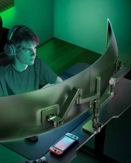 ARES WING Dual Monitorhalterung Übereinander, Gasfeder & USB-Port