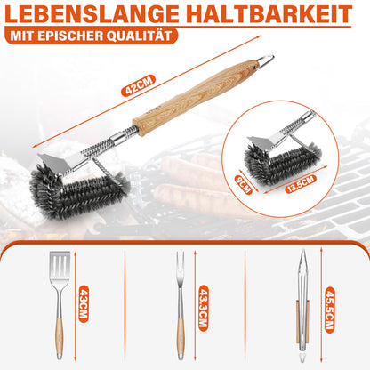 TIVOLI Grillbesteck-Set 4-teilig, Edelstahl mit Holzgriffen