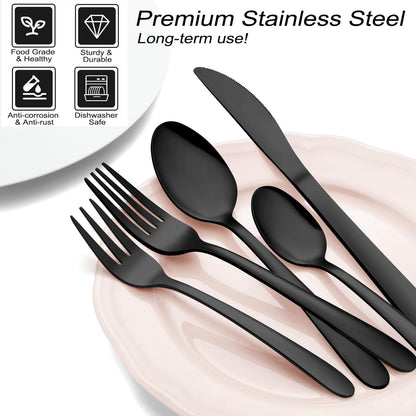 Pleafind Besteck Set 12 Personen, 72-teilig, Edelstahl, schwarz