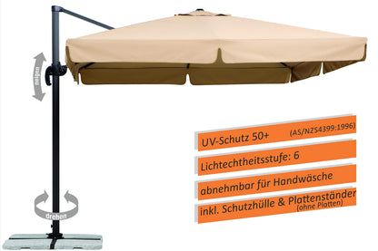 Schneider Sonnenschirm Rhodos Natur 300 x 300 cm, Alu/Stahl
