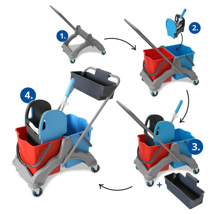 Hypafol Reinigungswagen - 2x25l Eimer mit Presse Extra Korb