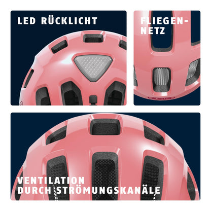 ABUS Youn-I 2.0 Fahrradhelm mit LED-Rücklicht, Koralle, Grösse M