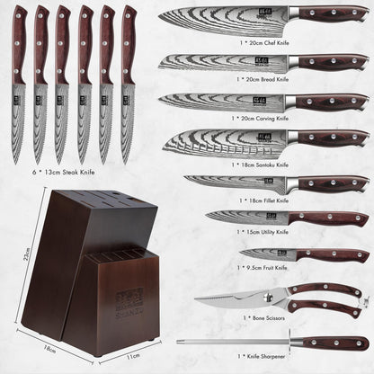 SHAN ZU Messerset 16-teilig – Küchenmesser Set mit Block