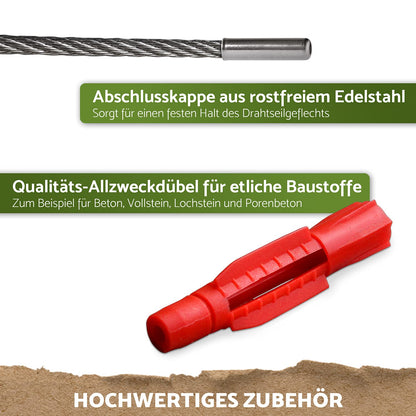 GARDELI Rankhilfe aus Edelstahl, Set mit 8 Wandhaltern, 12,5 m Seil
