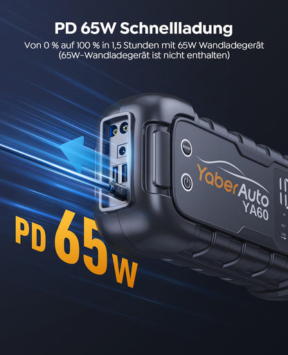 YaberAuto Starthilfegerät 6000A – Powerbank 65W PD