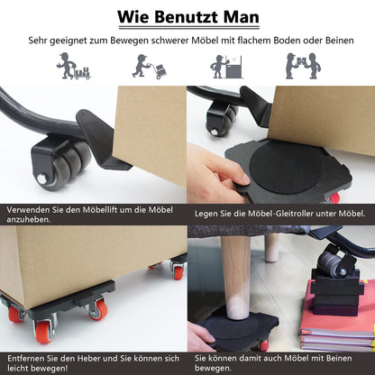 ONEON Möbeltransportrollen Set mit Möbelheber, 360° drehbar, 300 kg