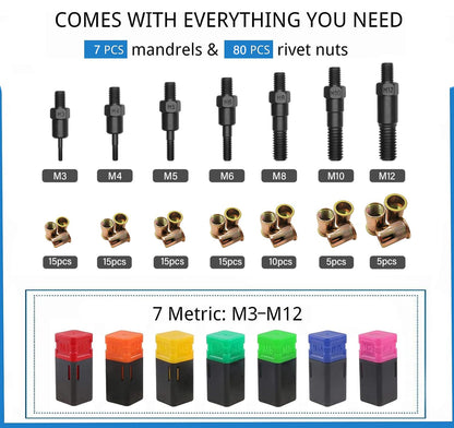 AKKTOL Nietmutternzange Set BT607 mit 80 Nietmuttern M3-M12