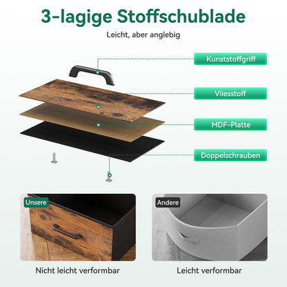 ODK Kommode mit LED, 8 Stoffschubladen, USB & Steckdosen, Vintage