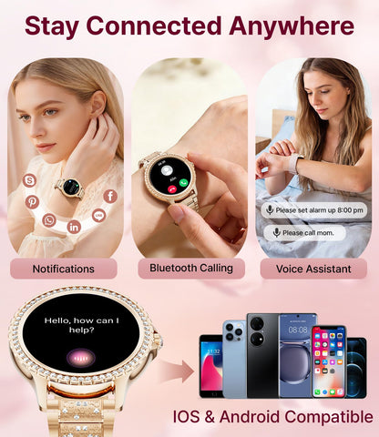 LIGE Smartwatch Damen BW1845D-A, Rosegold Edelstahl, Bluetooth-Anrufe