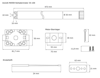 JULIUS MAYER Rollladenmotor JM35-100 SW40 10 Nm 25 kg