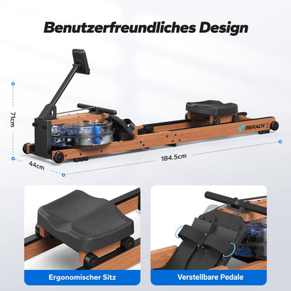 MERACH R28 Wasser Rudergerät Holz für Heimfitness – Faltbar